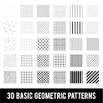 Set of basic geometric patterns. Memphis style. Black and White Abstract