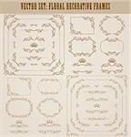 Vector set of decorative hand drawn border, divider, frame with floral elements for design of invitation, greeting, wedding, gift card, certificate, diploma, voucher. Page decoration in vintage style.