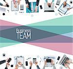 Business people team working together, hands top view, teamwork and cooperation concept