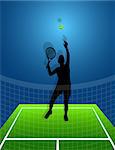 tennis background with ball and silhouette man. vector