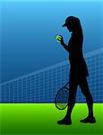 tennis background with ball and silhouette of woman or girl. vector
