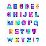 Hand drawn alphabet, bright colorful creative font in retro geometric 90s style, modern art