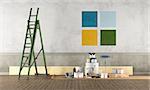 Select color swatch to paint old wall - 3d rendering