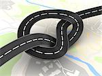 3d illustration of road knot over city map