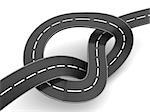 3d illustration of asphalt road knot over white