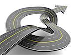 3d illustration of road with knot and arrow, success after problems concept