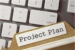 Project Plan. Card File Lays on White Modern Keypad. Archive Concept. Closeup View. Blurred Toned Image. 3D Rendering.