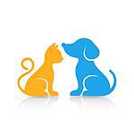 Colorful cute cat and dog silhouettes with reflection