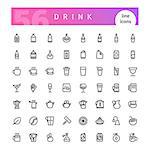 Set of 56 drink line icons suitable for web, infographics and apps. Isolated on white background. Clipping paths included.