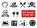 set of isolated black restaurant icon with red signboard
