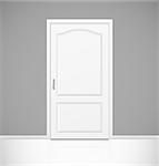 White realistic closed door in empty room interior. Vector illustration