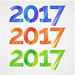 Happy new year 2017 creative greeting card design with colorful stripes. Vector illustration