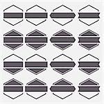 Set of sixteen gray hexagonal emblems isolated on white background in retro style, first set, vector illustration.