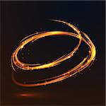 Glowing fire gold circle light effect on black background. Glitter sparkle round lines . Vector illustration