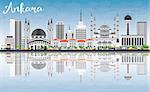 Ankara Skyline with Gray Buildings, Blue Sky and Reflections. Vector Illustration. Business Travel and Tourism Concept with Historic Buildings. Image for Presentation Banner Placard and Web Site.