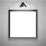Blank white picture frame inside gallery interior. Poster mock-up template