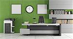 Green and gray contemporary office - 3d rendering