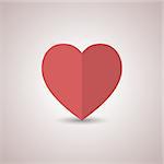 Icon red paper heart with shadow, flat style, isolated on a light background, vector illustration.
