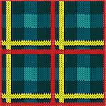 Seamless vector pattern as a woollen Celtic tartan plaid or a knitted fabric texture in blue, yellow and red colors