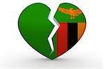 Broken white heart shape with Zambia flag, 3D rendering