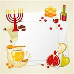 Rosh Hashanah, Shana Tova or Jewish New year cartoon flat vector icons round background.Traditional symbols of Jewish new year holiday Rosh Hashanah