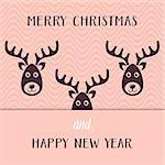 Funny vector christmas card with three reindeers