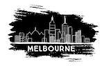 Melbourne Skyline Silhouette. Hand Drawn Sketch. Vector Illustration. Business Travel and Tourism Concept with Modern Buildings. Image for Presentation Banner Placard and Web Site.