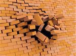 abstract 3d illustration of brick wall crash