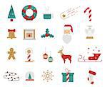 Icons style flat. Christmas elements mistletoe, tree, Santa Claus. Bright icons for prints, posters and websites