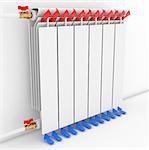 Radiator. Directional arrows Convention blue - cold, red - hot 3D illustration