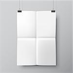 Blank folded paper list hanging on two pins. Poster mock-up template