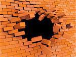 3d illustration of brick wall crash over black background