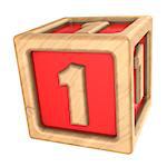 3d illustration of toy cube with sign '1' on it