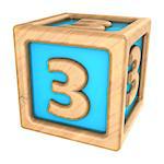 3d illustration of toy cube with sign '3' on it