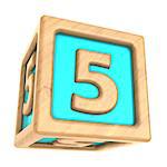 3d illustration of toy cube with sign '5' on it