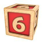 3d illustration of toy cube with sign '6' on it
