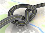 abstract 3d illustration of road knot over city map
