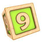3d illustration of toy cube with sign '9' on it