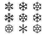 set of black isolated snowflake icon silhouette