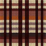 Knitting seamless vector pattern with perpendicular lines as a woollen Celtic tartan plaid or a knitted fabric texture in brown, beige and coffee hues