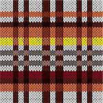 Knitting seamless vector pattern with perpendicular lines as a knitted fabric texture in brown, red, yellow, and grey hues