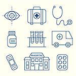 Vector Medical Icons Set. Simple line icons, thin contour
