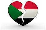 Broken white heart shape with Sudan flag, 3D rendering