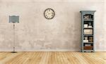 Empty old room with bookcase,floor lamp and clock - 3d rendering
