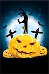 Halloween Zombie Party Poster with Pumpkins and Moon.