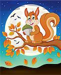 Autumn branch with squirrel - eps10 vector illustration.