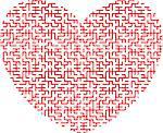 red heart in the form of an intricate maze on white background