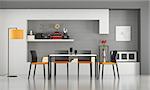Contemporary dining room with minimalist table and chairs - 3d rendering
