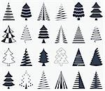 Black vector abstract christmas tree icons collection isolated