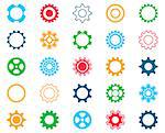 Collection of colorful gear wheel icons on white